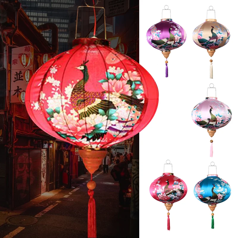 14 Inch Retro Chinese Silk Lanterns Japan Vietnam Mid-autumn Lantern For Outdoor Wedding Spring Festival Party Hanging Decor - Image 4