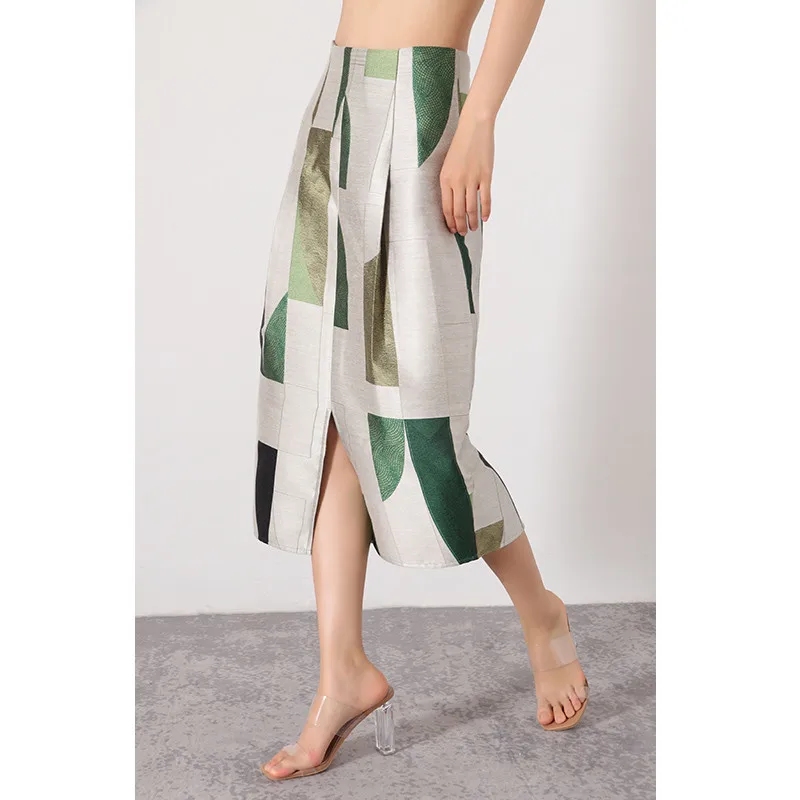 

Women's Runway Fashion Spring Summer Designer Jacquard Split Skirt Female Autumn Winter High Waist Skirt TB2701