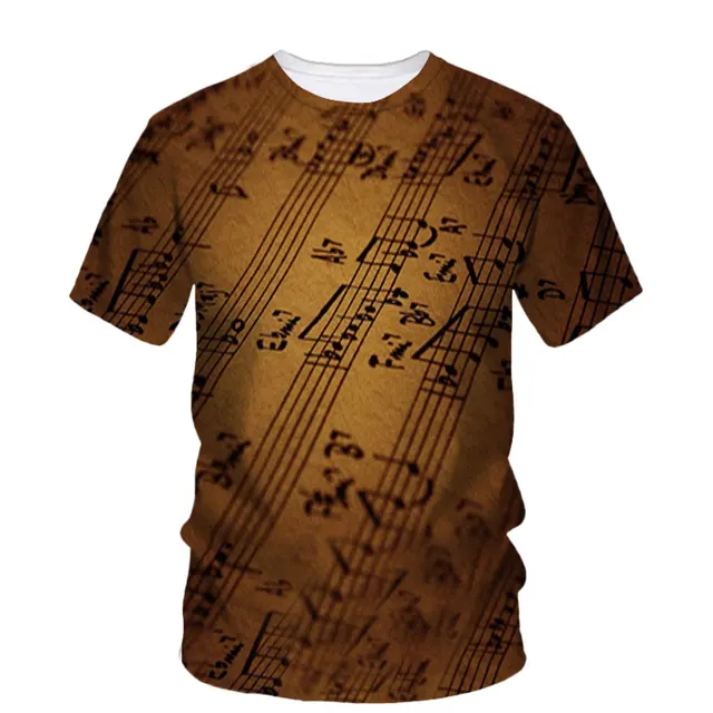 Símbolo musical: Camiseta masculina fashion de verão impressa em 3D, criativa, estilo Harajuku, casual, manga curta, gola clássica e solta 5 Camiseta masculina com símbolo musical impressa em 3D