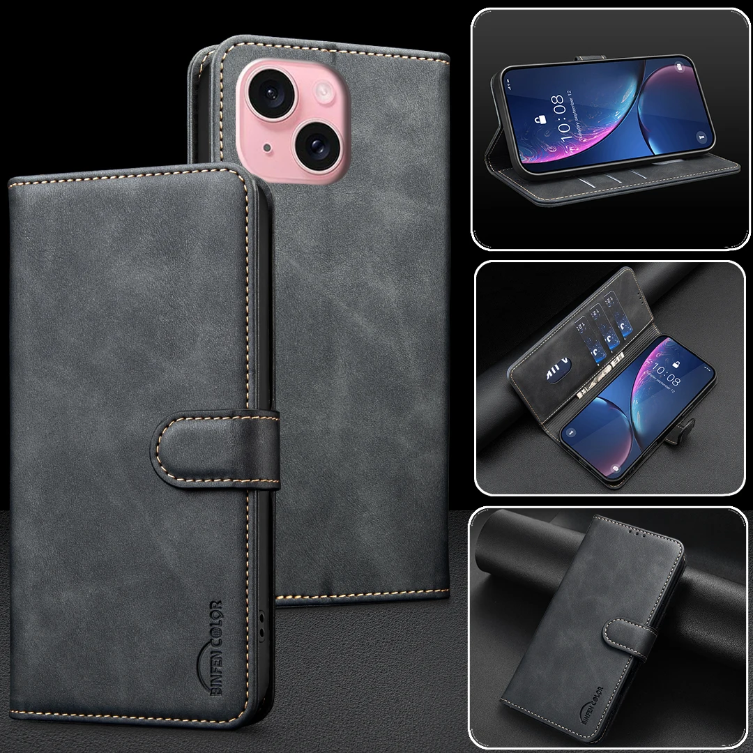 Leather Flip Wallet Case with RFID Protection and Card Slots Cover