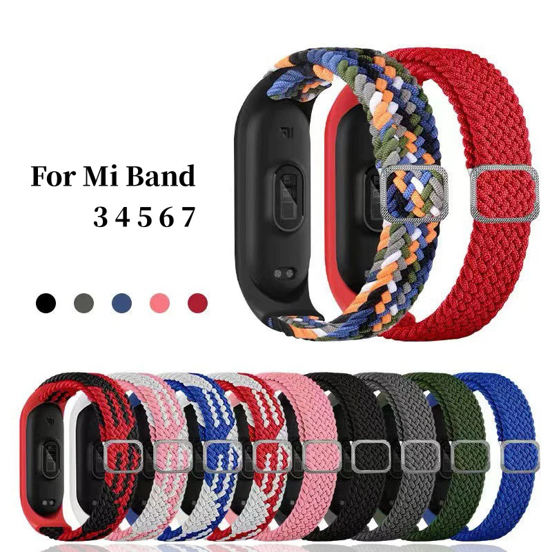 

Nylon Braided Strap for Mi Band 5 6 7 Strap Elastic Adjustable Wristband Replacement Bracelet For Xiaomi Miband 3 4 Correa