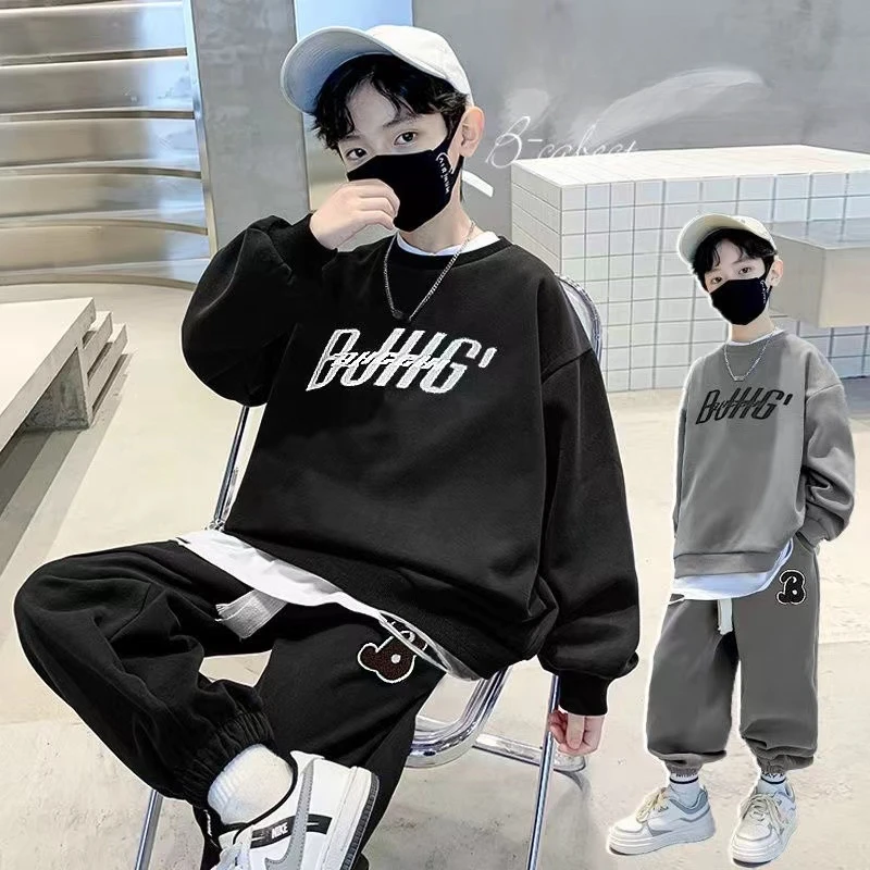 Autumn Children Boy Clothes Set Teenage Sweatshirts Pullover Top And Pants 2 Pieces Suit Fashion Letter Printed Tracksuits 3