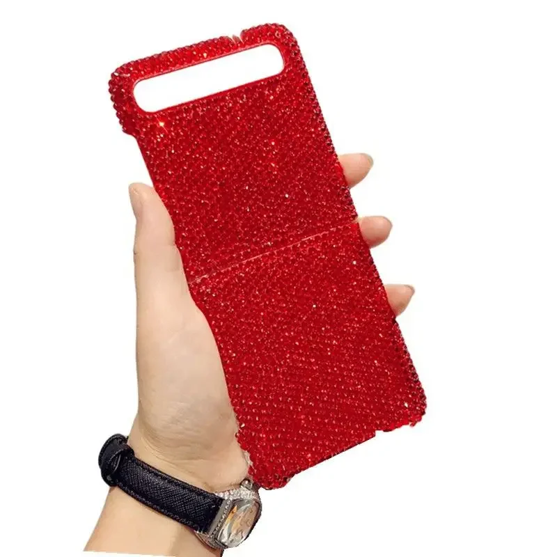 Folding Screen Phone Case Luxury Red Rhinestone Girl Christmas Gift for Samsung Galaxy Z Flip Z Flip4 ZFold3 Flip4 Case