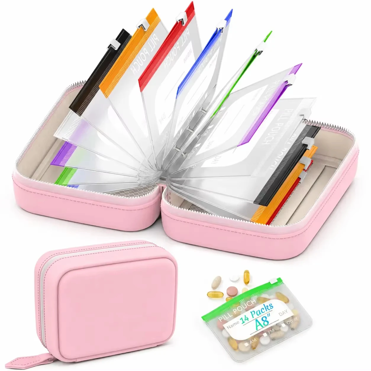 Waterproof Portable Pill Organizer Set with Color-Coded Pouches for Medicine and Jewelry Storage