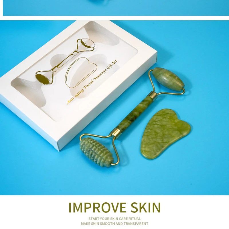 Natural Jade Stone Gua Sha Massage Board Rose Quartz Guasha Plate Jade Face Massager Scrapers Tools For Face Neck Back Body