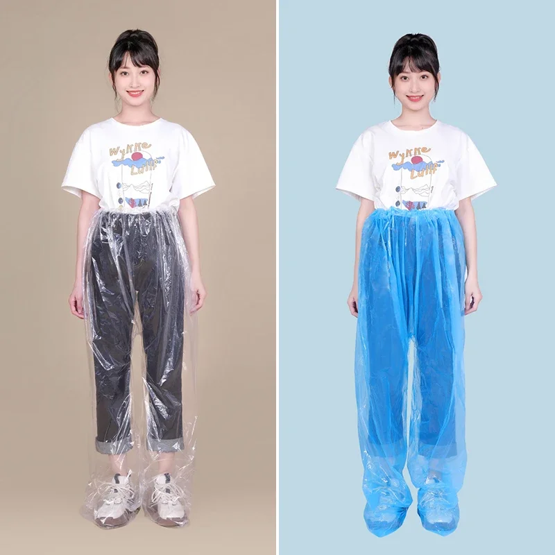5/1PCS Disposable Raincoat Pants Portable Splash Proof Split Raincoat Outdoor Travel Drifting Cycling Feet-wrapped Rain Pants