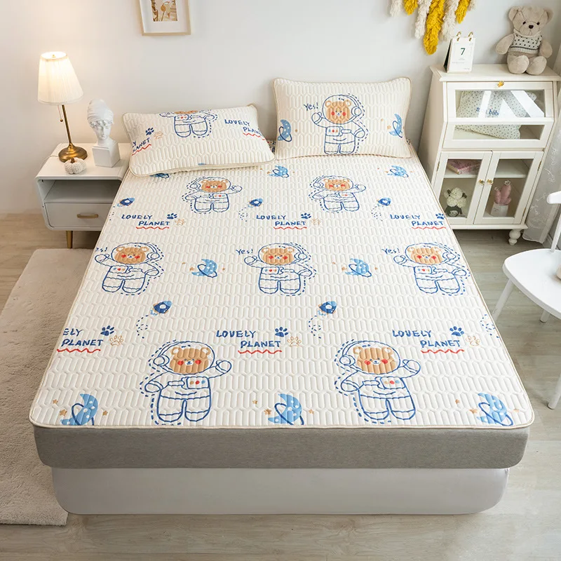 

Латексный коврик для кровати с принтом «космический Медведь», охлаждающий Комплект Простыни для сна с эластичной резинкой, матрас, удобные прохладные простыни, на лето
