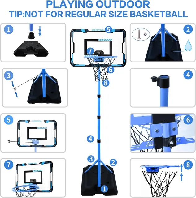 Adjustable Basketball Hoop for Toddlers, Indoor Outdoor Goal Toy with 3 Balls, Ages 3-8