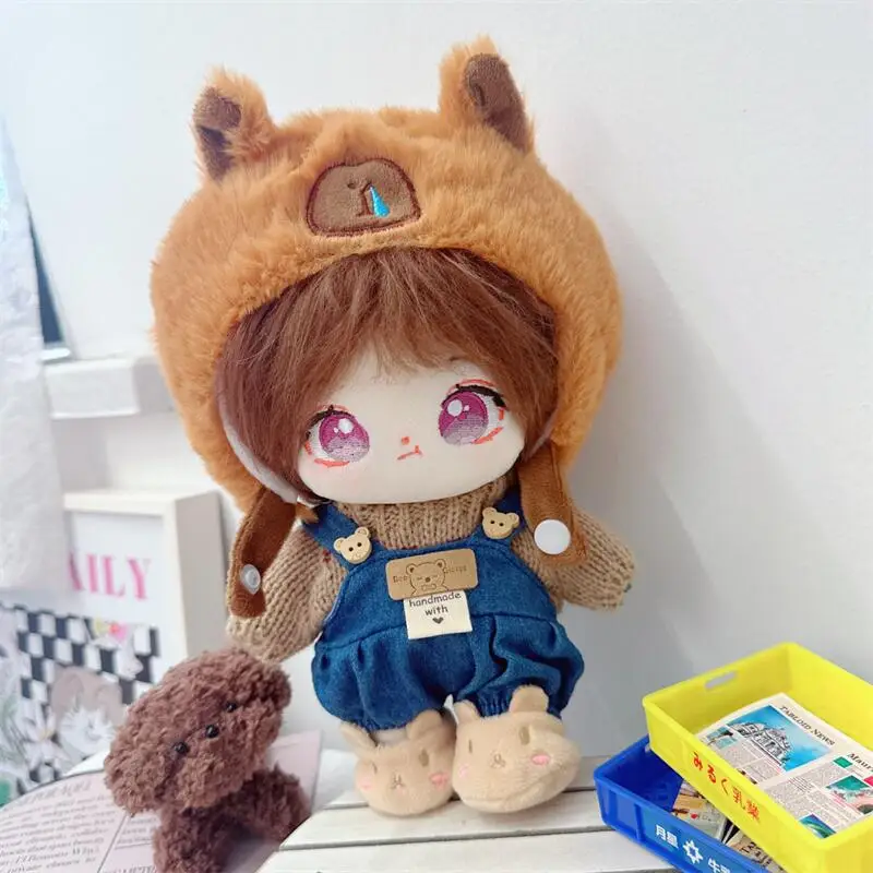 20cm Cute Capybara Hat Love Sweater Overall Suit Plush Doll Kawaii Stuffed Soft Idol Cotton Doll DIY Clothes Accessory for Girls