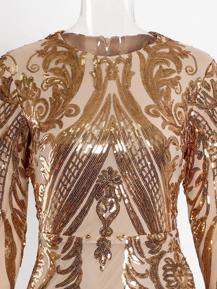 slim fit dress slacks Rose Gold Sequined Short Dress With Long Sleeves