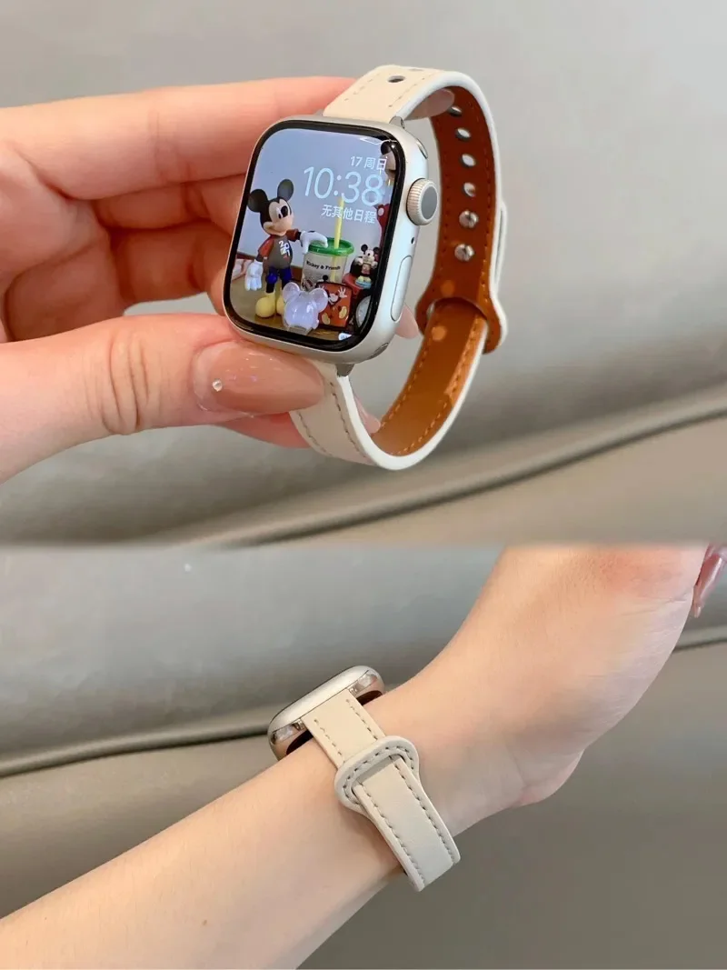 Lederarmband für Apple Watch-Armbänder 11 10 42 mm 40 mm 41 mm 44 mm 45 mm Doppelnägel Armband Armband Gürtel iwatch 9 8 7 se Ultra – Detail 2