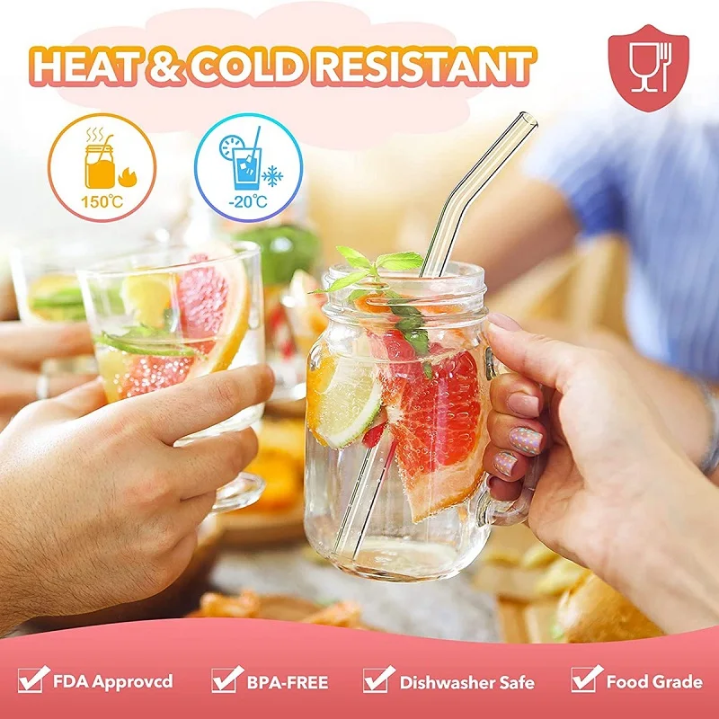 Drinking Straws High Borosilicate Glass Straws Eco Friendly Reusable Drinking Straw For Smoothies Cocktails Bar Accessories Straws with Brushes drinking straws