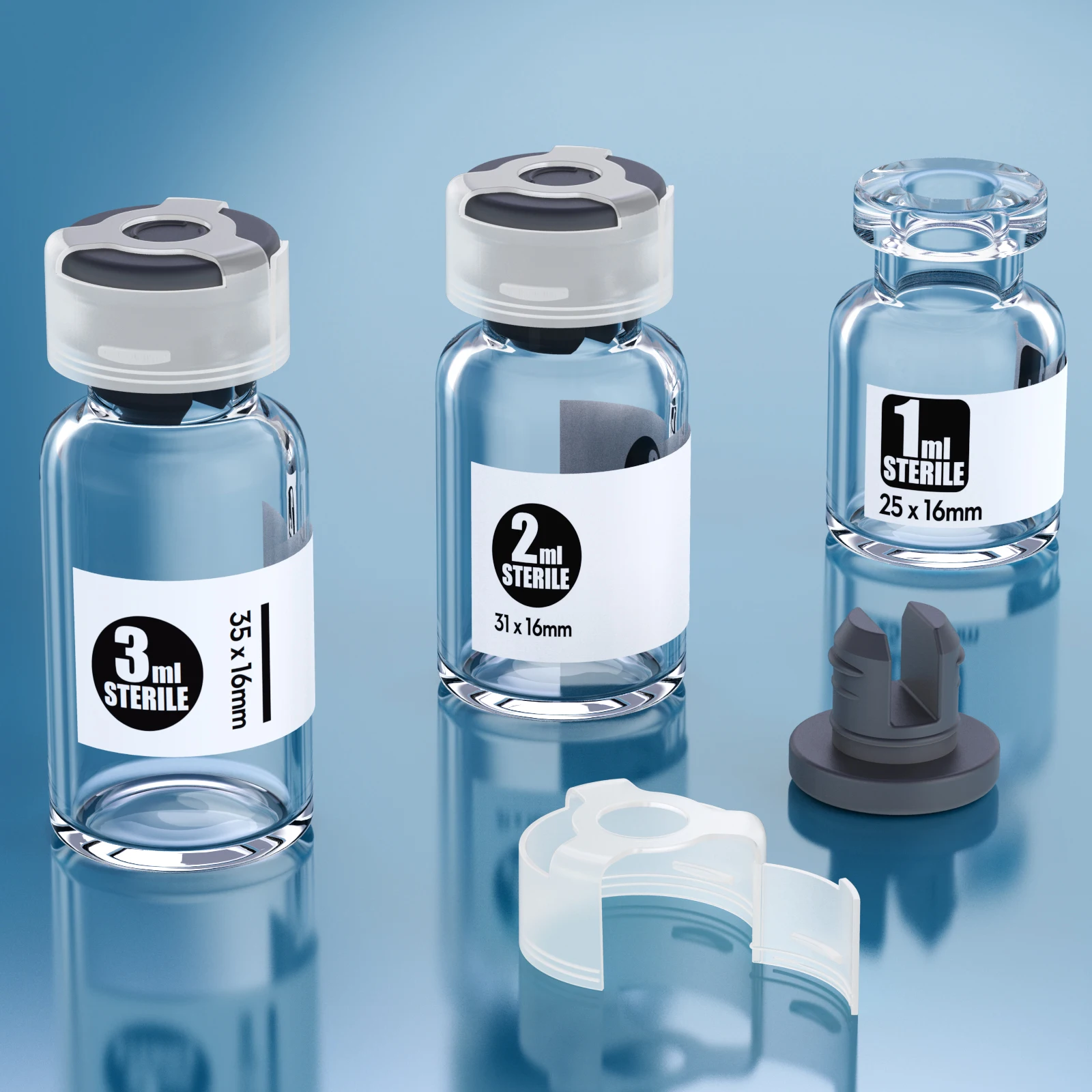 Clear Sterile Glass Vials Locking Cap 13 /20 mm Self Healing Injection Port Buckle Glass Vials sterile Package