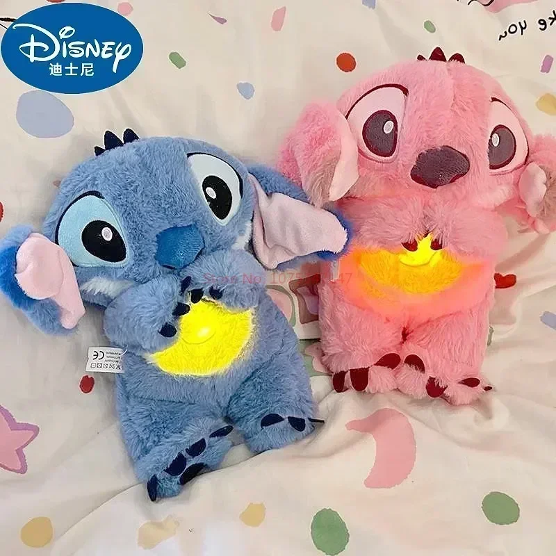 Disney Stitch Plush Doll Breath Child Peluche Lilo&Stitch Kawaii Soothes Toy Anime Baby Music Light Sleep Toys Model Kids Gifts