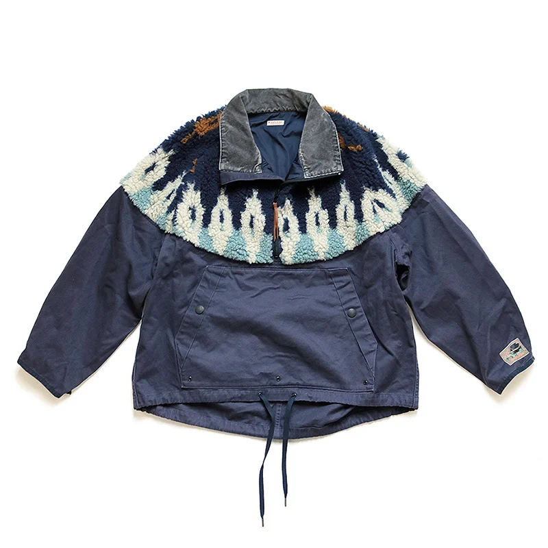 

21AW Nation Style KAPITAL Fleece Splicing Half Zipper Overalls Jacket For Men And Women