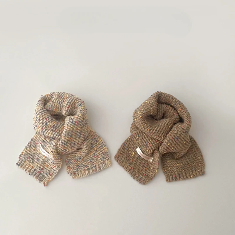 Children's Scarf Rainbow Dot Autumn Winter Knitted Scarf Solid Color Warm Windproof Baby Girls Boys Wool