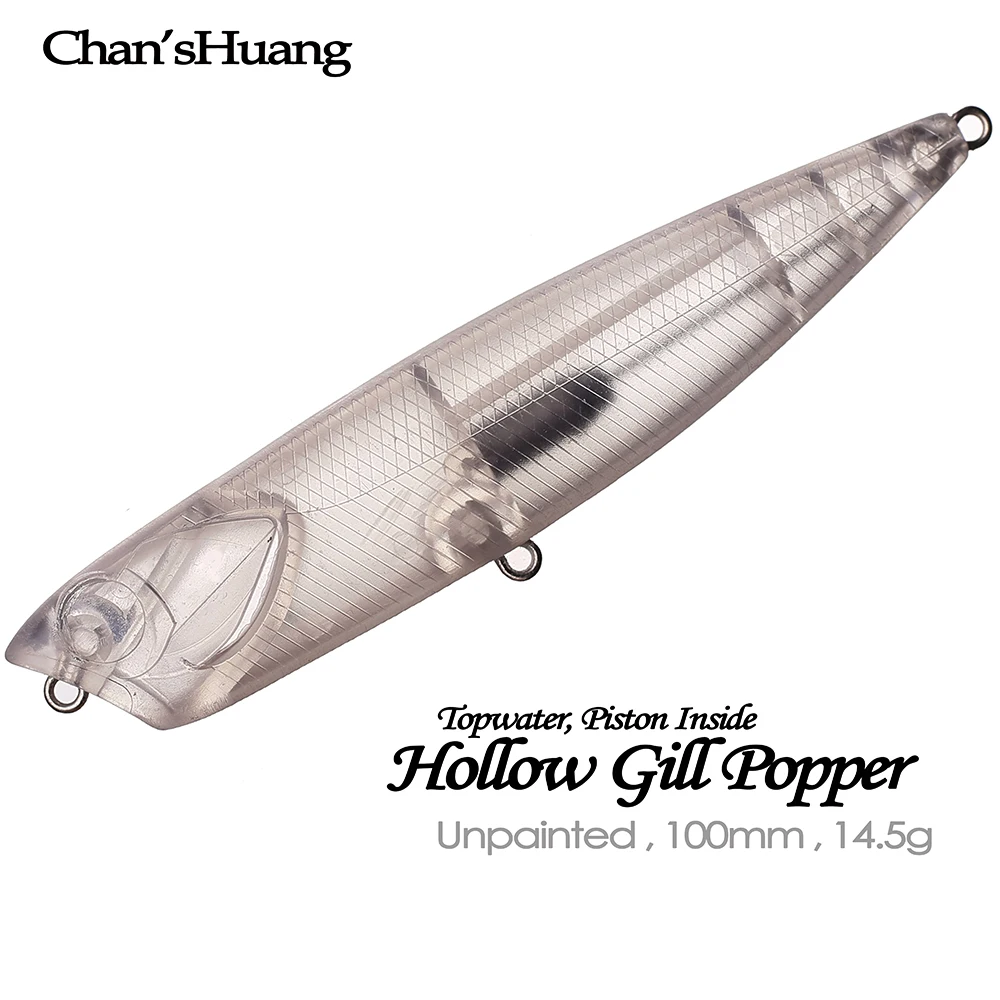 

Chan’sHuang 10PCS Unpainted Blanks Bait 100mm 14.5g Hollow Gill Popper Piston Inside DIY Handmade Artificial Fishing Lure Tackle