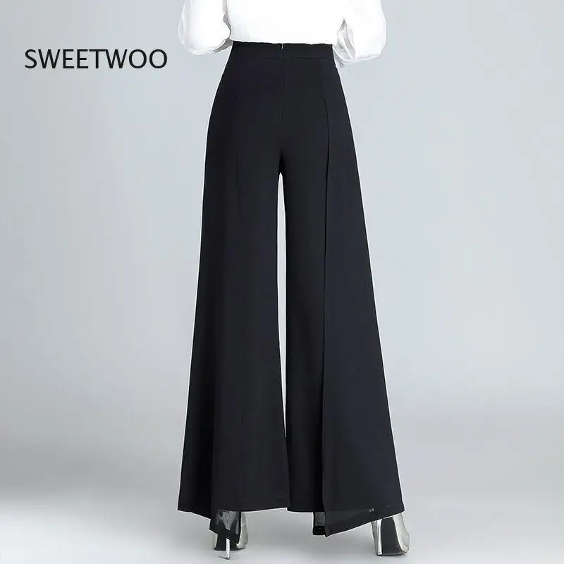 Chiffon Wide Leg Pants High Waist Casual Black Elegant Trousers Women Korean Fashion Clothing 2022 New Baggy Pantalon Femme Tide