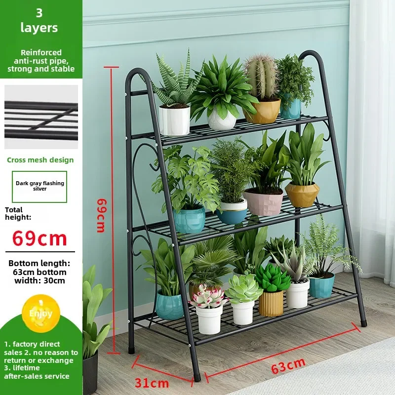 3 Layers Iron Flower Pot Stands Plant Shelf Stand Succulent Rack Balcony Simple Indoor Garden Shelves Shoes Book Rack Decor Home