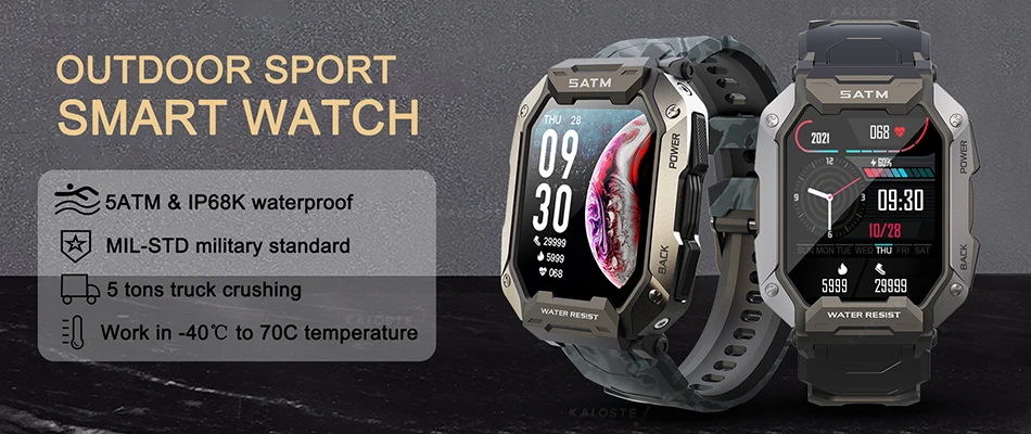 KALOSTE Smart Watch 2022 New Outdoor Sport Smart Watches Heart Rate Blood Pressure 5ATM Waterproof Bluetooth Smartwatch For Mens