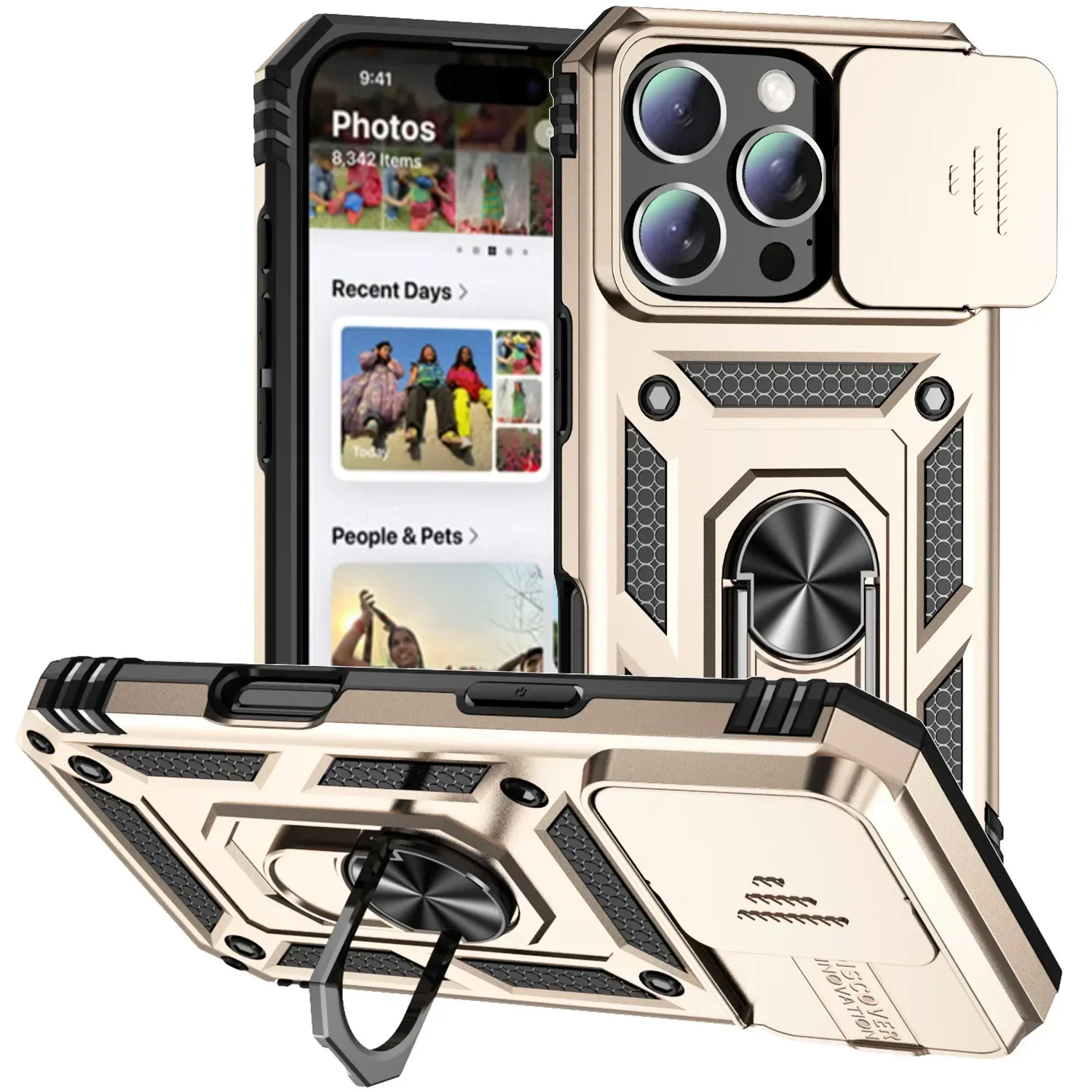 Armor Case with Rotating Ring Stand and Slide Camera Lens Cover - Military Grade Protection