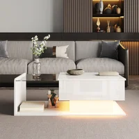 Table basse, blanc brillant, table d'appoint, table basse avec plateau en verre et effet LED, avec plateau en verre 4