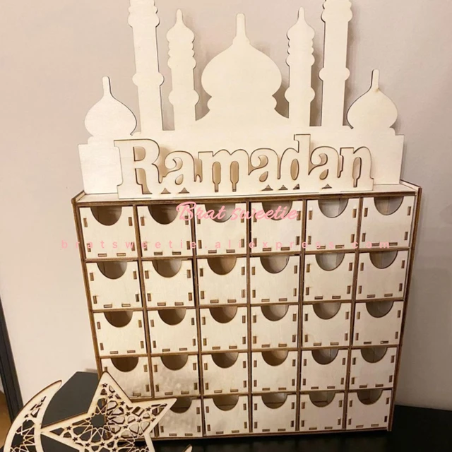 Decoraciones de Ramadán Ramadán de madera DIY Calendario de cuenta  regresiva Adorno Oración Eid Ramadán Decoración de mesa para suministros de  fiesta festival Jadeshay A