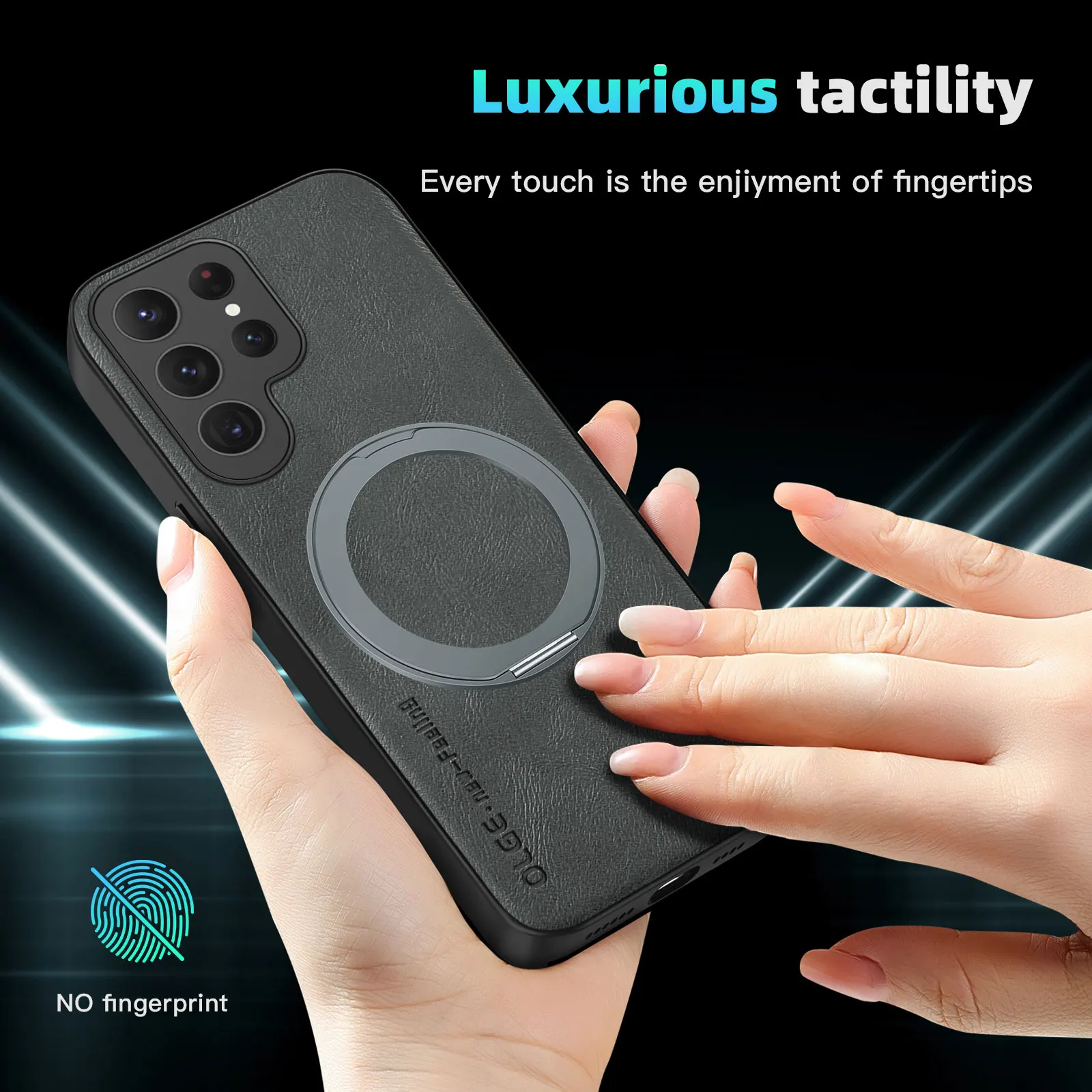 Magnetic Kickstand Leather Phone Case with Wireless Charging Compatibility