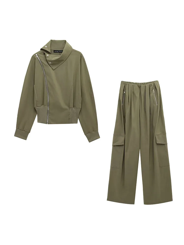 Women's Elegant Solid Jacket & Wide Leg Trousers