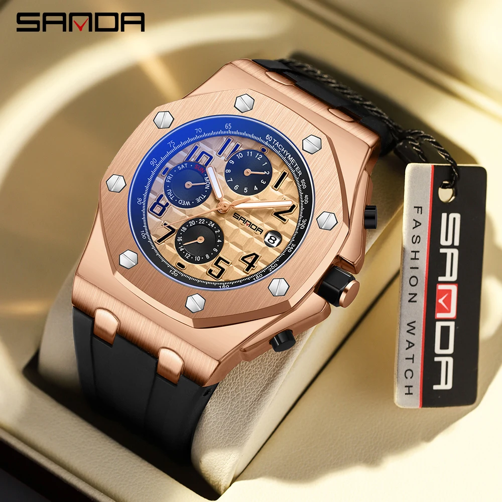 Sanda 2023 New Nightlight Weekly Calendar Mechanical Watch Fashion Trend Three Eyes Six Needle Fully Automatic Men's Watch 7030 casual women s fashion simple needle buckle pants belt korean style all around trend young women s new white wide belt