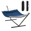 SucceBuy Two Person Hammock with Stand Included Double Hammock with Curved Spreader Bar and Detachable Pillow and Portable Bag 1