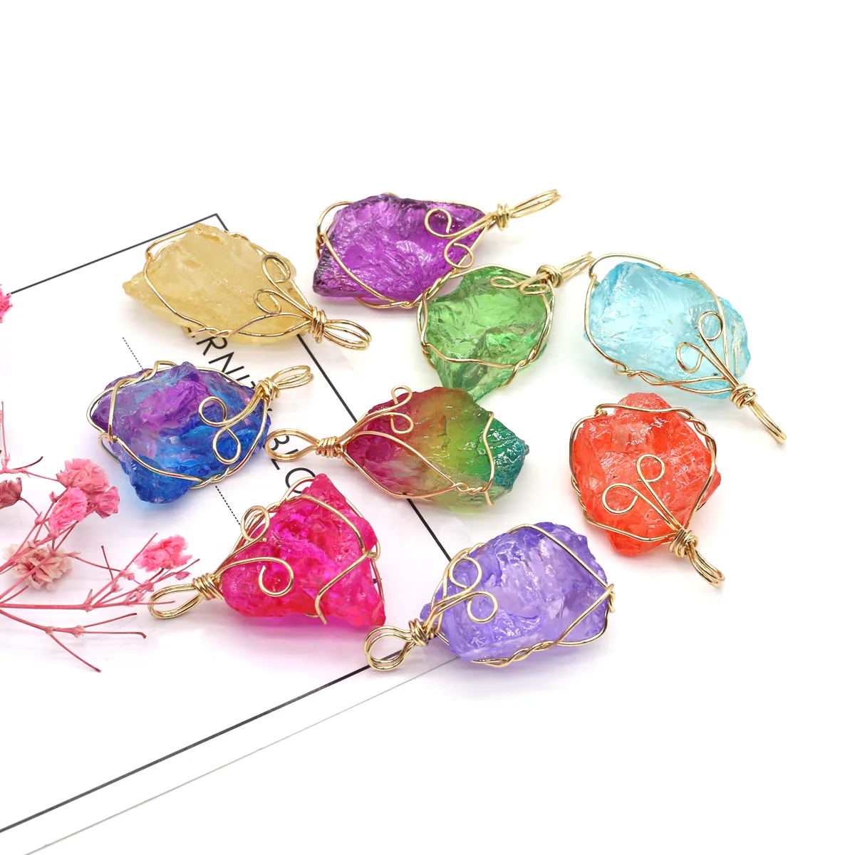 

23x38mm Natural Stone Crystal Copper Wire Wrap Pendant Charms for Jewelry Making Supplies DIY Necklace Earrings Accessories