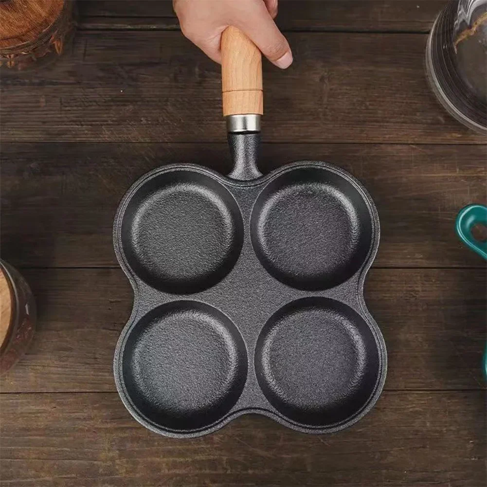 4-Hole Cookware Pancake Pan Non Stick Egg Pancake Steak Cooking Pan Hamburg Bread Breakfast Maker for Gas Stove Induction Cooker