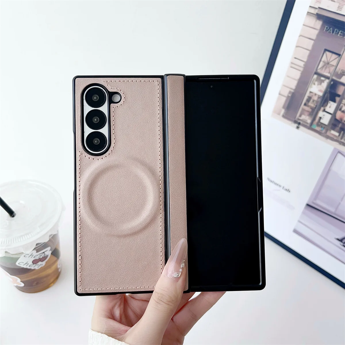 Magsafe Magnetic Leather Protective Phone Case with Hinge Cover