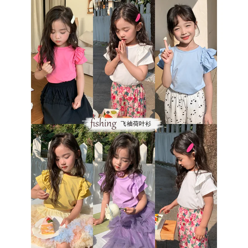 XTY-Children's Clothing2Summer GirlsTT-shirt South Korea Children's Clothing Child Girl Ruffled Flounced SleeveTT-shirt Short Sl