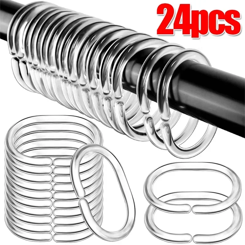 12/24PCS Transparent Shower Curtain Rings C Hooks Window Rod Hanger Bath Drape Loop Clips Plastic Bathroom Curtain C-shape Hook