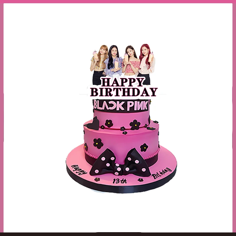 Décoration de fête d'anniversaire pour fille, ballons noirs et roses,  bannière coréenne, décoration de gâteau, britware, toile de fond Photoshop,  baby shower - AliExpress