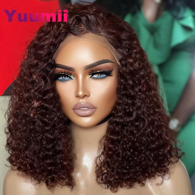 

Dark Burgundy 13x4 Lace Frontal Curly Bob Wigs Transparent 99j Colored Lace Front Short Bob Curly Wig Pre Plucked 180 density