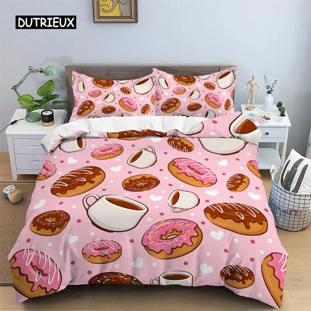 

Hamburger Bedding Set Snack Pattern Duvet Cover Twin King For Kids Adults Decor Microfiber 3D Donut Quilt Cover With Pillowcases