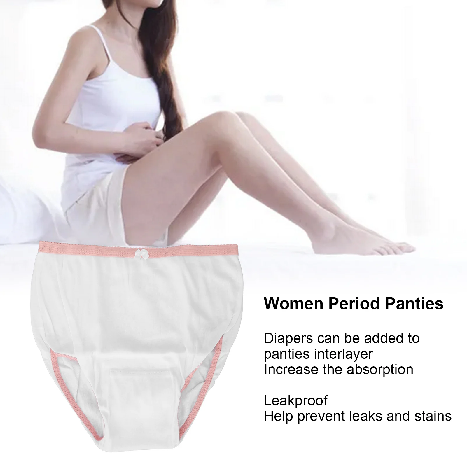 Women Period Panties Breathable Cotton Briefs Physiological Pants White L Size Leakproof Menstrual Mesh Underwear for Female 2