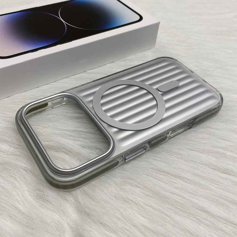 Trendy 3D Stripes Magnetic Phone Case with Frosted Soft Edge and Matte Back Cover