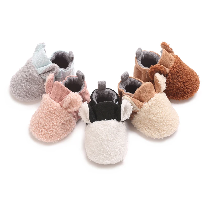 Blotona Newborn Baby Winter Crib Shoes Contrast Color Warm Flats with Cute Ears Casual Walking Shoes for Toddler Infant
