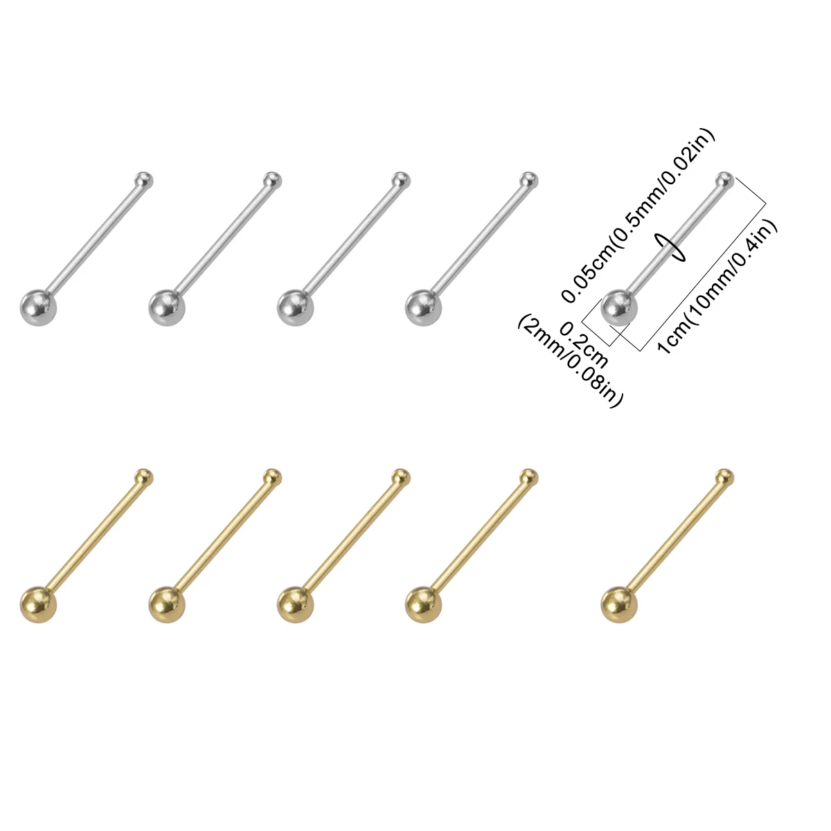 Nose Rings 5/10pcs Small Tiny Round Ball Nose Rings Ear Piercing Ear Stick Stud Earrings for Women Men Maintaining Hole Piercing Jewelry