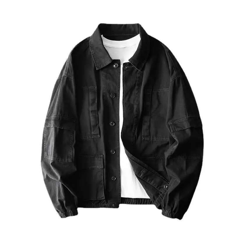 

2023 MAN Vintage Men's Cargo Jacket Coat Cardigan Male Pockets Techwear Casual Outerwear Streetwear Hip Hop Autumn Safari Style