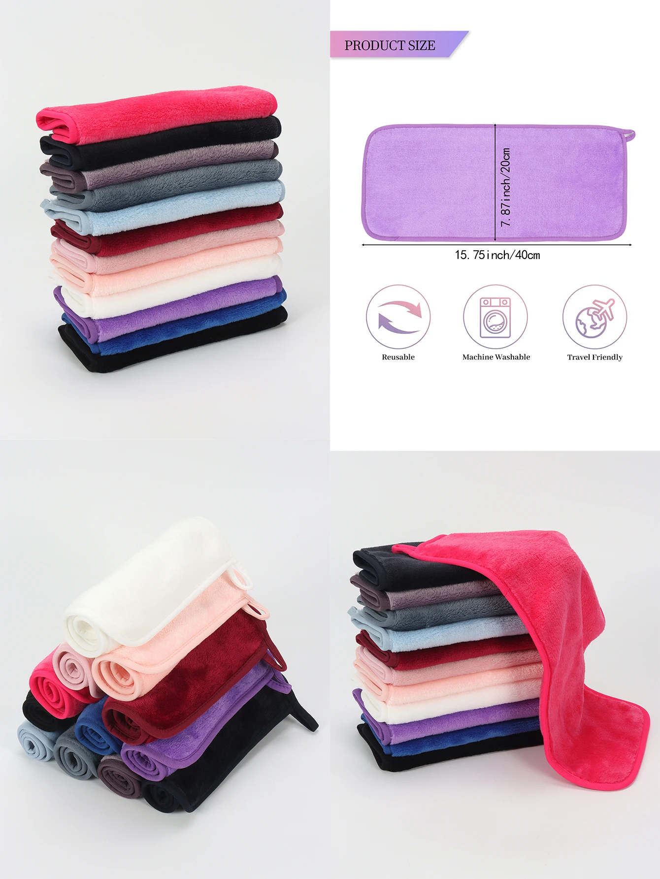 2040 행잉 클렌징 타월, 기계 세탁 가능 및 재사용 가능한 메이크업 제거 도구..