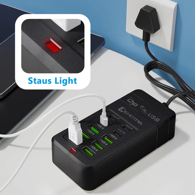 EU UK US Plug Multiple Rapide USB Charger Power Adapter 1.2m Extension Cord 6 USB-A 4 USB-C Portable For Mobile Phone USB Socket 2