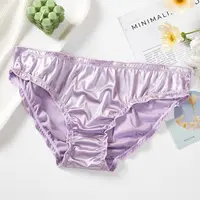 Comfortable Low Waist Satin Silk Panties Solid Color Underpants Ruffles Briefs Underwear Thin Women's Panties Girl