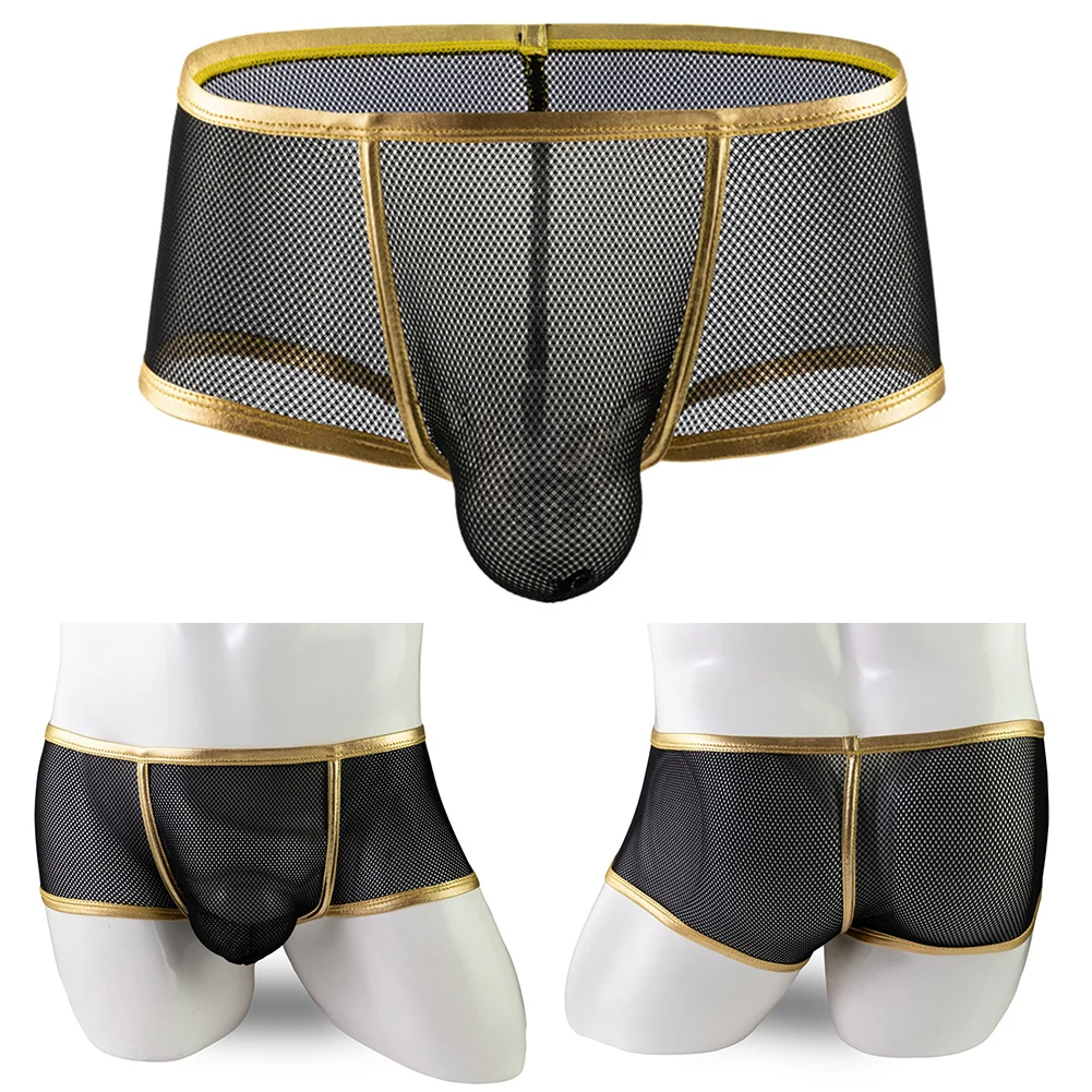 Sexy Flat Boxers Men Mesh U Pouch Underwear Low Waist Briefs Breathable Underpants Panties Lingerie Calzoncillos Hombre