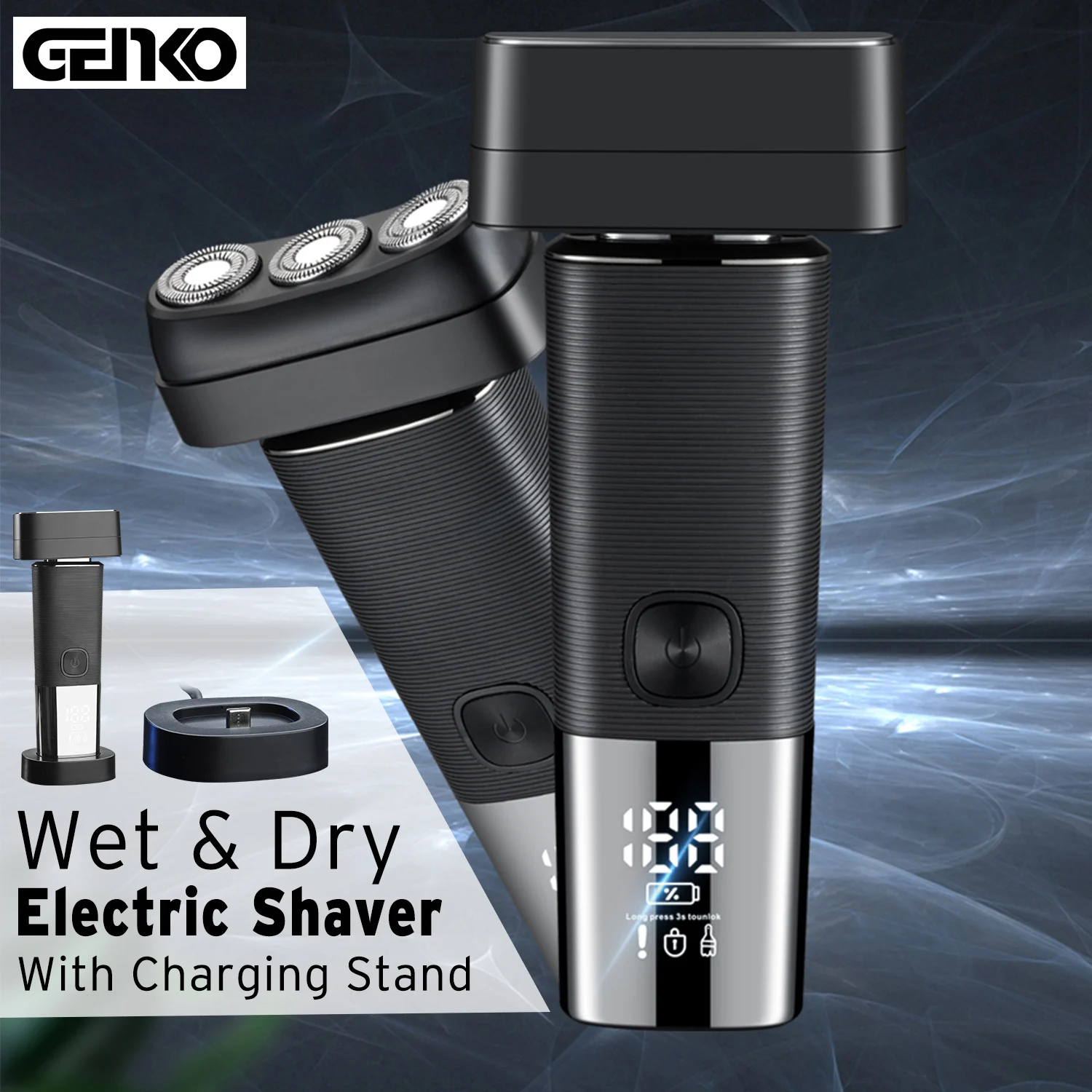 Beard Stubble Razor Shaving Machine Intelligent Chargeable Electric Razor Men Wet or Dry Shaving for Men Design 3 Heads Straight