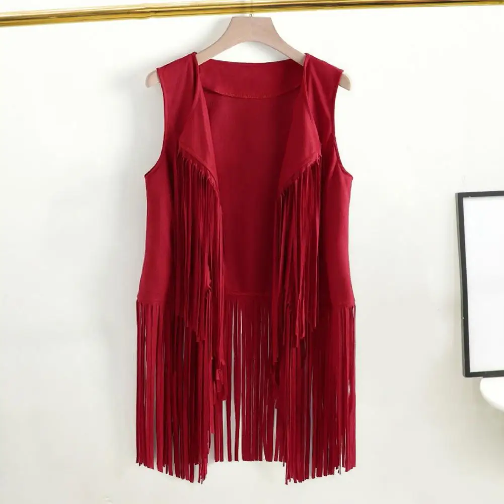 

Women Fringed Vest Vintage Western Cowboy Cosplay Hippie Sleeveless Stage Performance Role Play Lady Waistcoat with Tassel